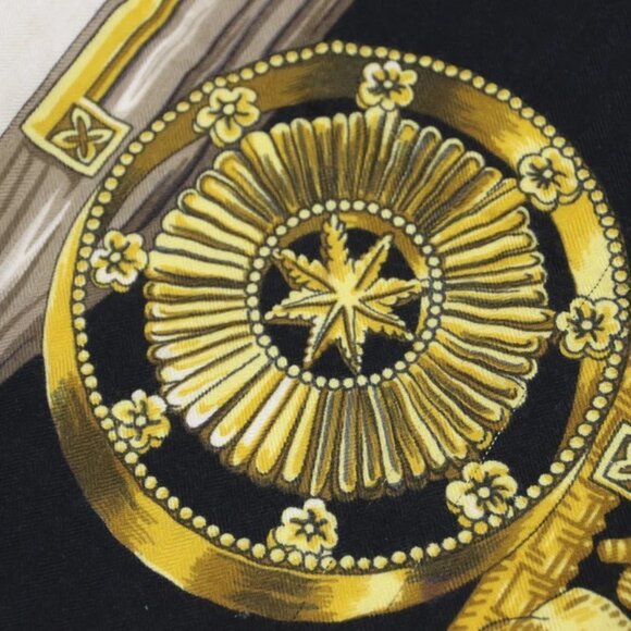 HERMES Carre 90 ETRIERS Scarf Shawl Gold Black Silk - Picture 7 of 11